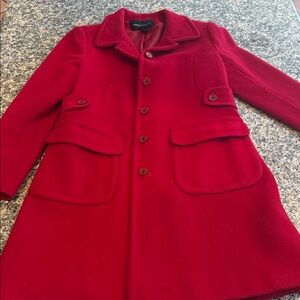 Moda International Red Wool Pea Coat with Button Front